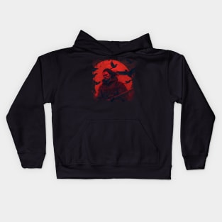 Raven Man Diablo BRZRKR a Witcher on Red Moon Kids Hoodie